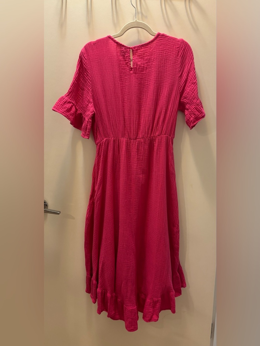 Bright Pink Ruffle Hem Midi Dress - Picture 4 of 5